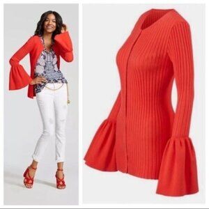 CAbi Cardigan Sweater Burnt Orange Bell Long Sleeve Ribbed Snap Front Size M